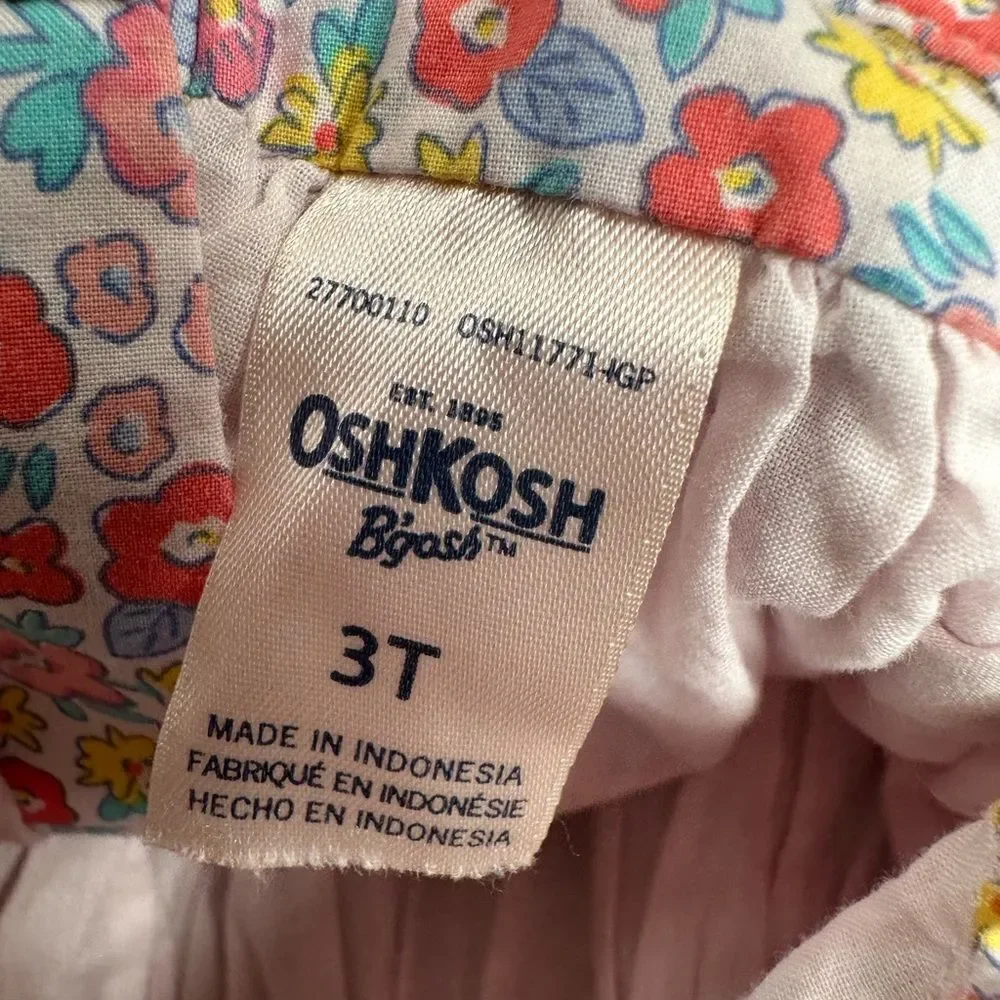 EUC OshKosh B’Gosh Toddler Girls Floral Kids Overall Dress with Ruffle - Size 3T